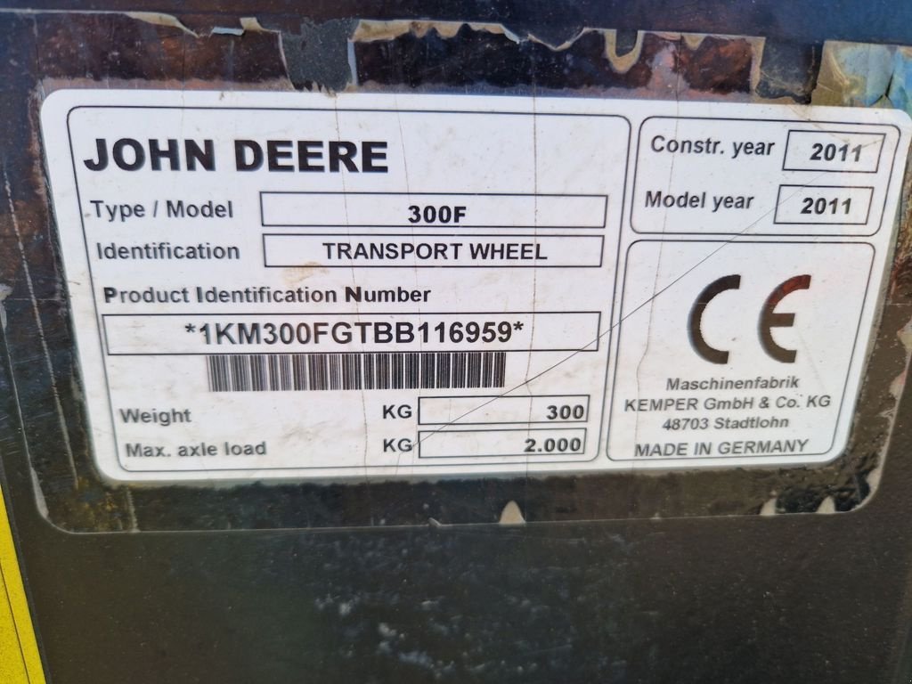 Anbauhäcksler & Anhängehäcksler Türe ait John Deere 300F transport wiel, Gebrauchtmaschine içinde BOEKEL (resim 5)