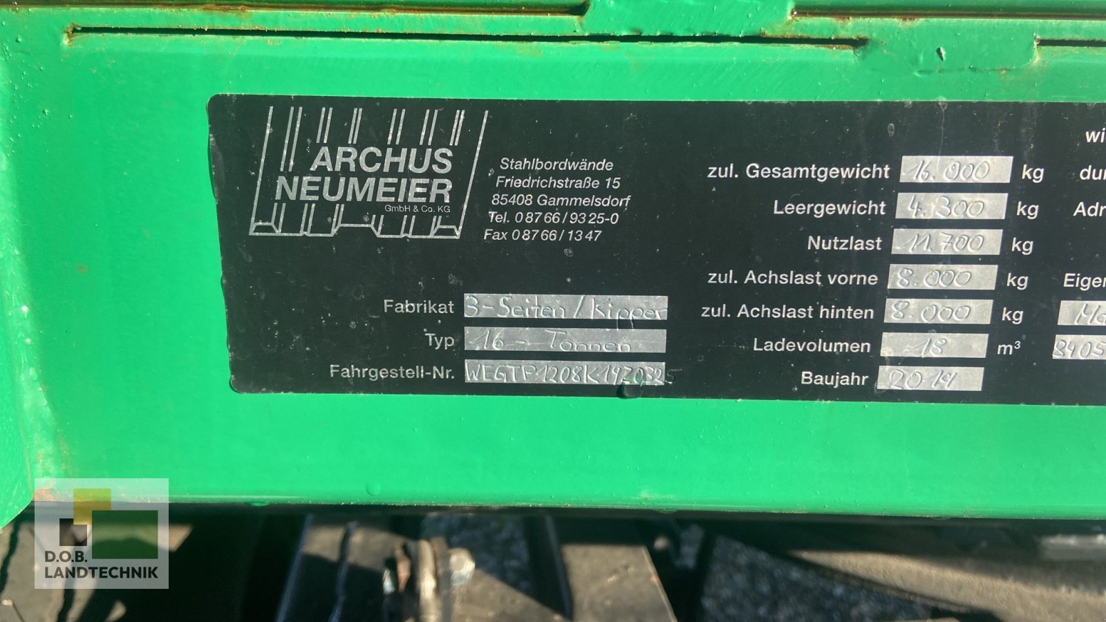 Anhänger del tipo Archus Neumeier 3 Seiten Kipper Anhänger 16 t., Gebrauchtmaschine en Leiblfing (Imagen 5)