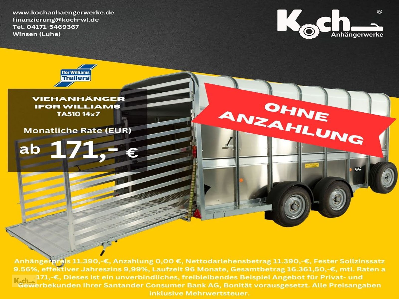 Anhänger tip Sonstige Ifor Williams ViehanhÃ¤nger TA510 14x7 178x434cm HÃ¶he:213 3,5t (Vi11651496Iw), Neumaschine in Winsen (Luhe) (Poză 1)