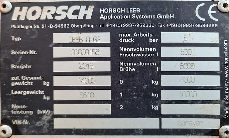 Anhängespritze a típus Horsch 8 GS, Gebrauchtmaschine ekkor: Fürstenstein (Kép 2)