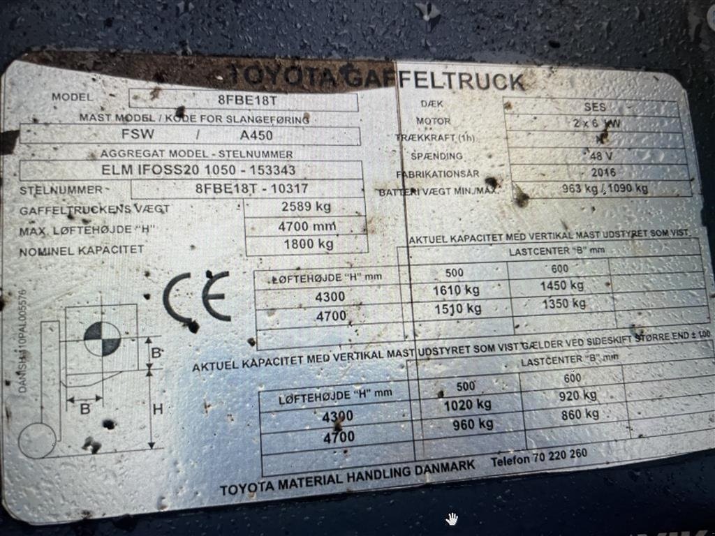 Aufstallung del tipo Toyota 8fbe18t, Gebrauchtmaschine In Ikast (Immagine 6)