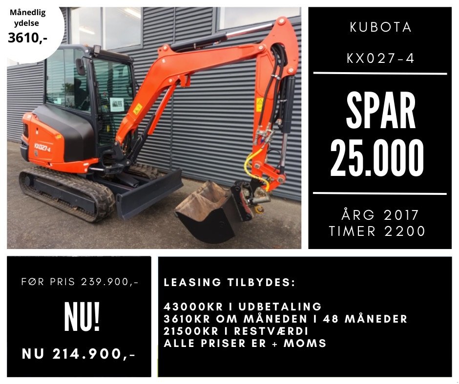 Bagger a típus Kubota kx027-4, Gebrauchtmaschine ekkor: Fårevejle (Kép 1)