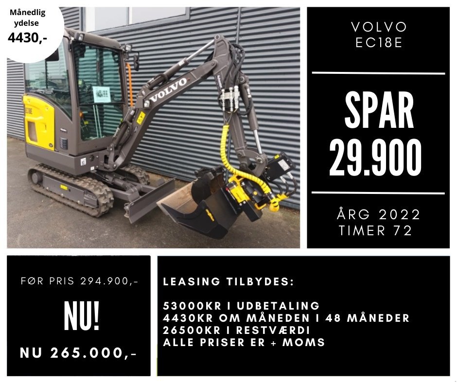 Bagger des Typs Volvo ec18e, Gebrauchtmaschine in Fårevejle (Bild 1)