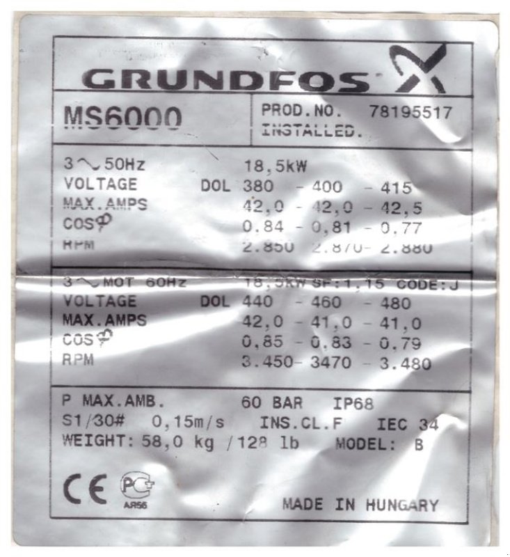 Beregnungspumpe του τύπου GRUNDFOS SP60/11 - 25 HK, Gebrauchtmaschine σε Tønder (Φωτογραφία 1)