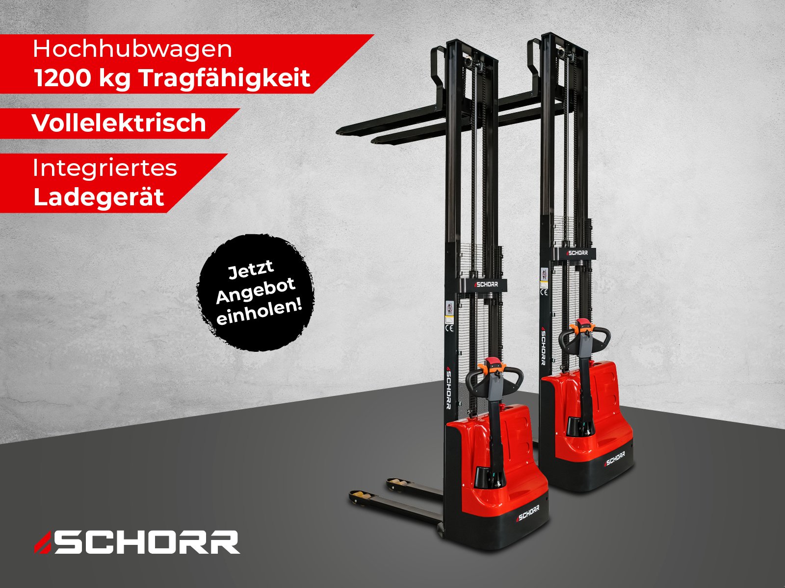 Elektrostapler от тип Schorr Elektro Hochhubwagen 1200kg 2500mm Hubwagen elektrisch Lieferung NEU - Passt durch Türen!, Neumaschine в Schüttorf (Снимка 1)