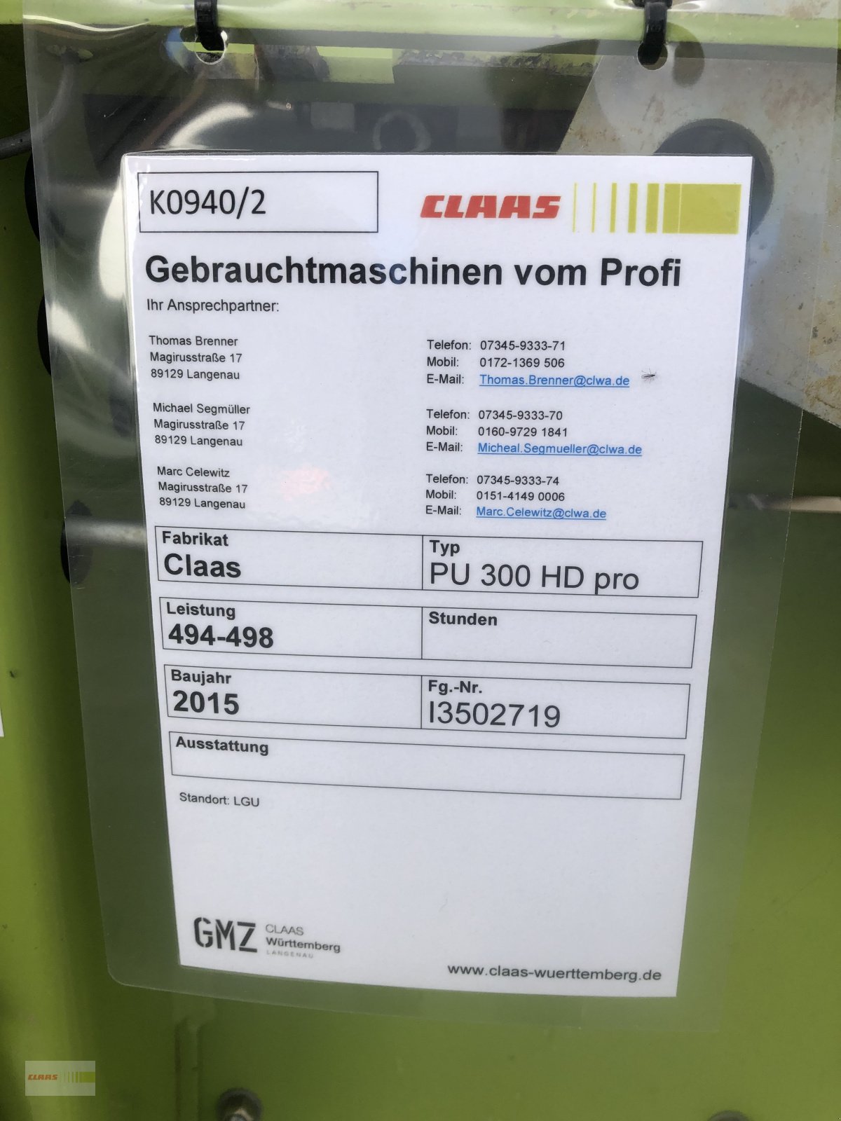 Feldhäcksler Pick-up a típus CLAAS PU 300 HD Pro PREIS REDUZIERT !!!, Gebrauchtmaschine ekkor: Langenau (Kép 10)