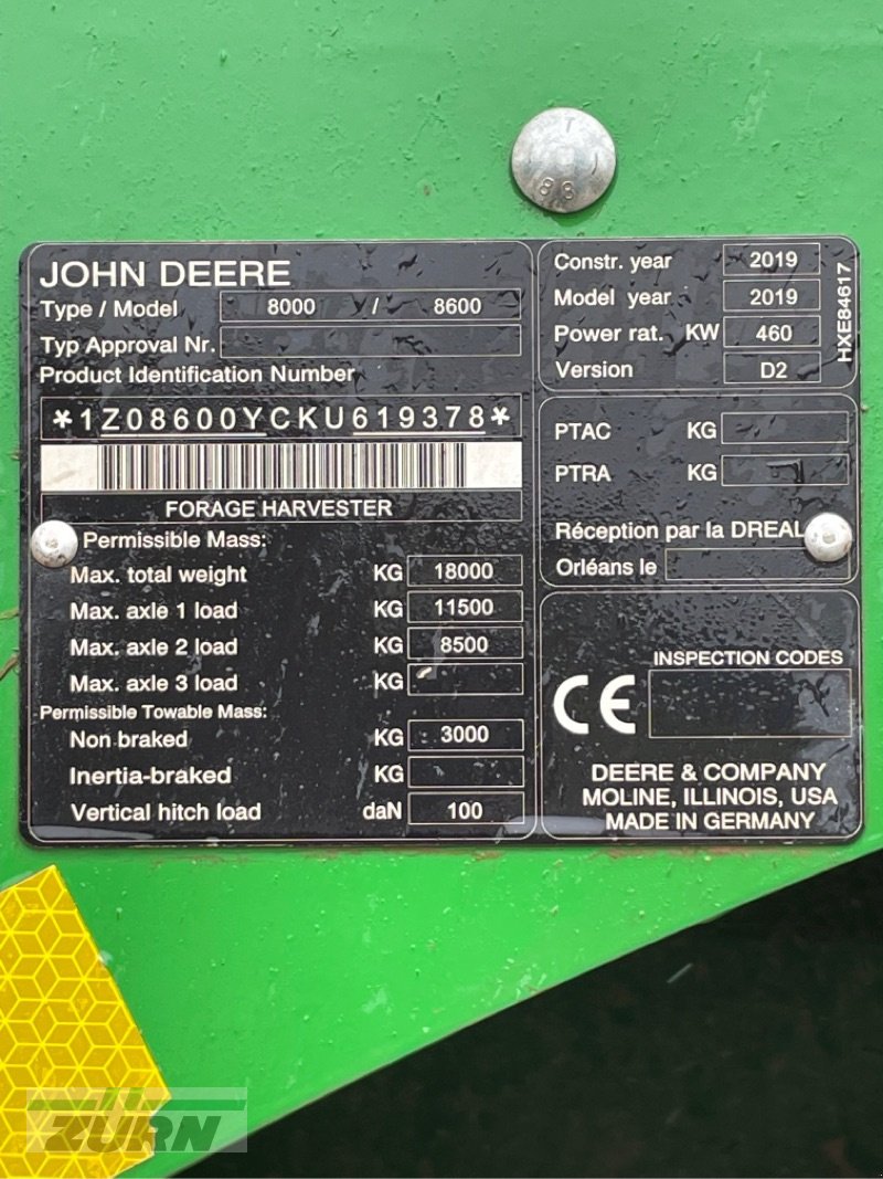 Feldhäcksler des Typs John Deere 8600, Gebrauchtmaschine in Giebelstadt-Euerhausen (Bild 7)