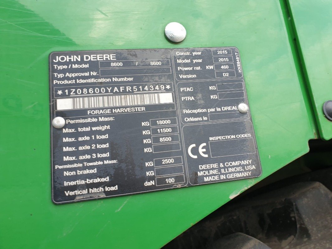 Feldhäcksler typu John Deere 8600, Gebrauchtmaschine w Sittensen (Zdjęcie 17)