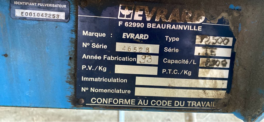 Feldspritze del tipo Evrard TE 2500, Gebrauchtmaschine en GUERET (Imagen 9)