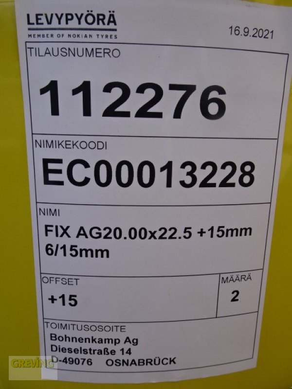 Felge Türe ait Bohnenkamp Felge 20x22.5, 10/281/335, D=22 Zyl., ET +15,, Neumaschine içinde Greven (resim 5)