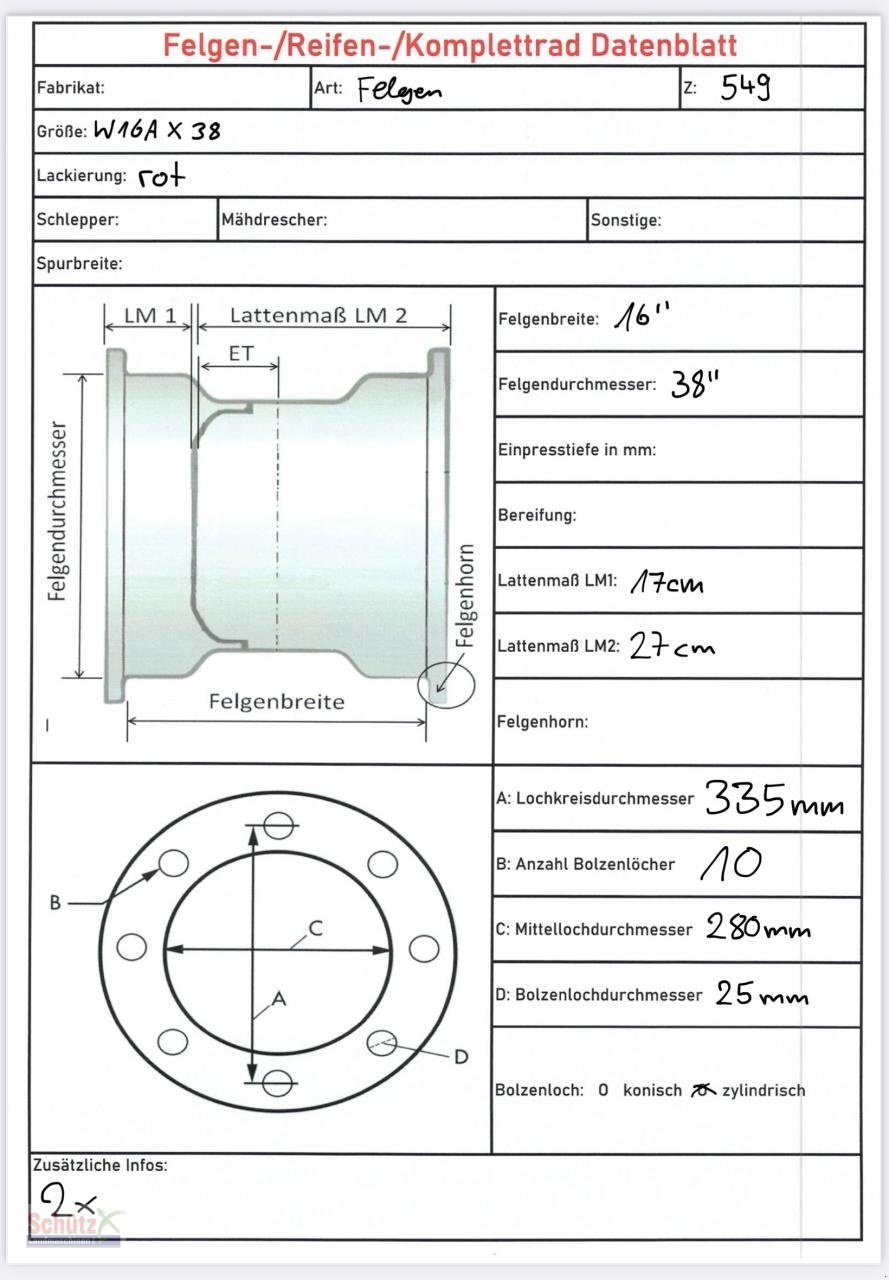 Felge des Typs Fendt 16X38 / 10 Loch Felge, Gebrauchtmaschine in Schierling (Bild 6)