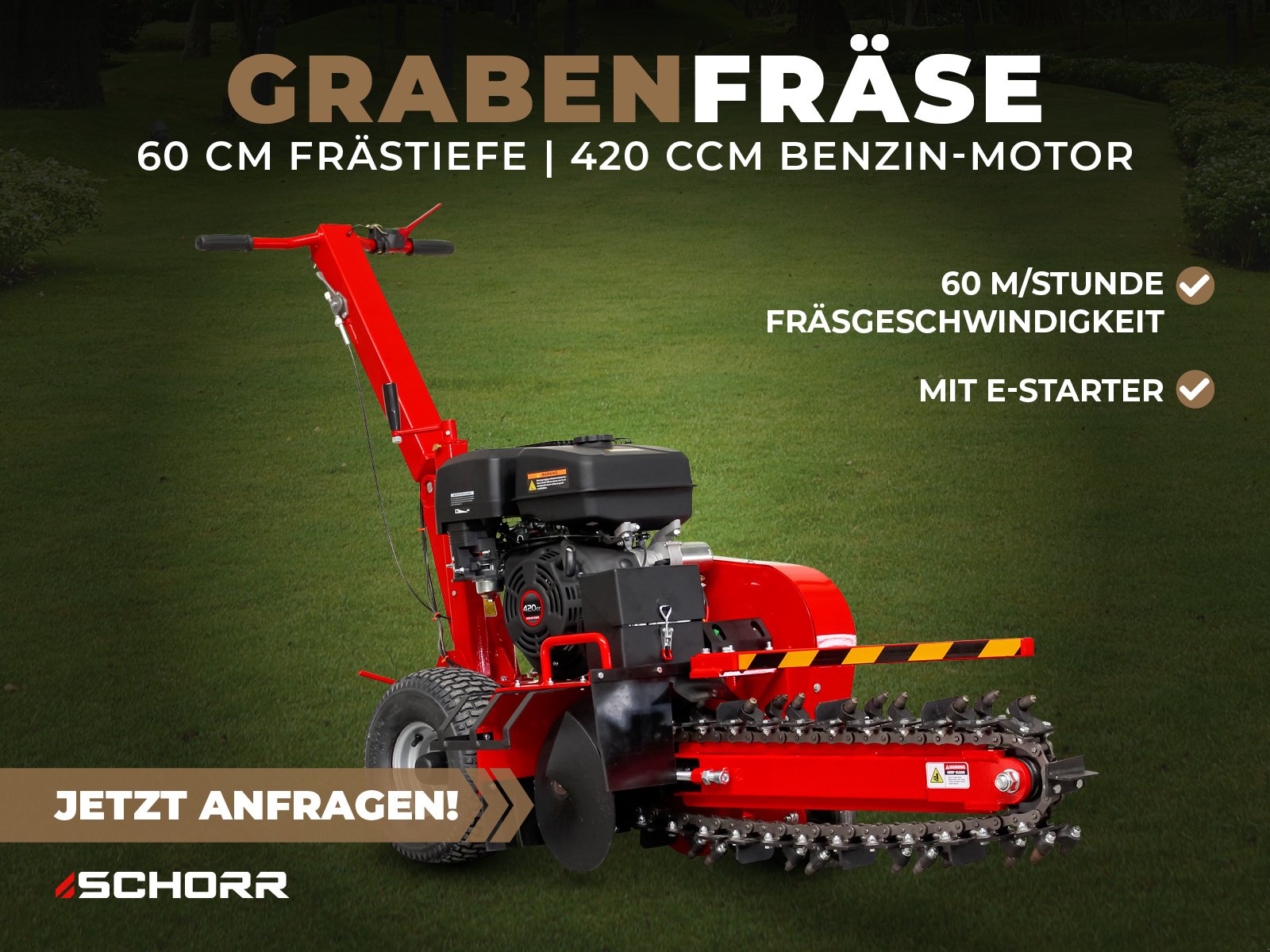 Fräse a típus Schorr Grabenfräse RR600GF Kabelfräse 12,4PS 420ccm E-Start Schachtfräse, Neumaschine ekkor: Schüttorf (Kép 1)