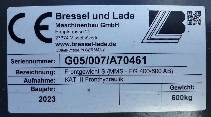 Frontgewicht tipa Bressel & Lade Frontgewicht S (MMS - FG 400600 AB), Neumaschine u Itterbeck (Slika 12)