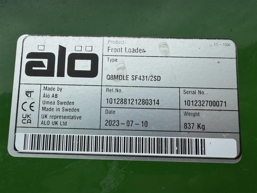 Frontlader del tipo Alö Quicke Ålø Q8 frontlæsser fra 10 mdr 2023 med euro skifte. Der medfølger vanger fra 2013, incl hydraulik ventil og tilslutning samt el joystick passende til John Deere 7 serie, Gebrauchtmaschine en Bredebro (Imagen 5)