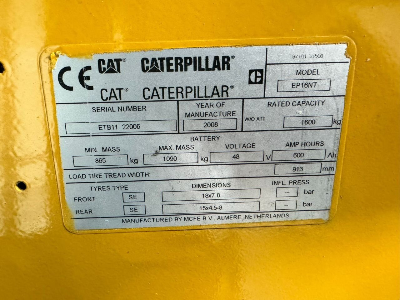 Frontstapler del tipo Caterpillar EP16NT, Gebrauchtmaschine en Vianen (Imagen 4)