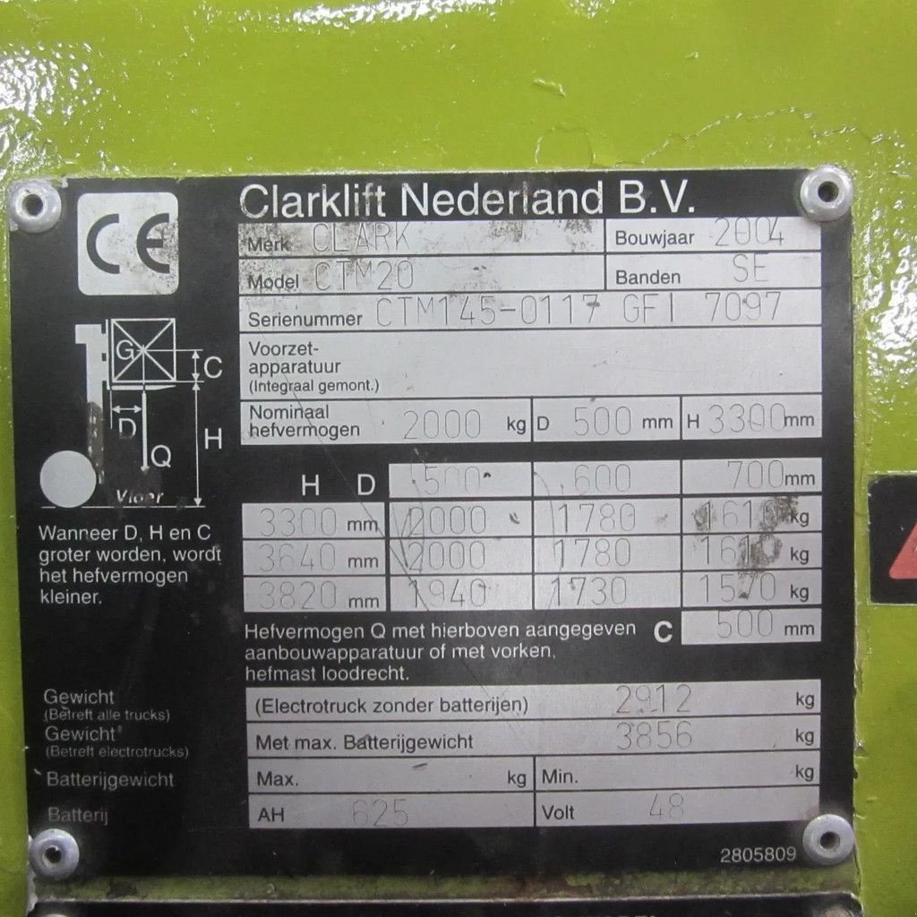 Frontstapler van het type Clark CTM20, elektrisch, side shift, duplomast, dubbele palletdrager., Gebrauchtmaschine in Tubbergen (Foto 8)