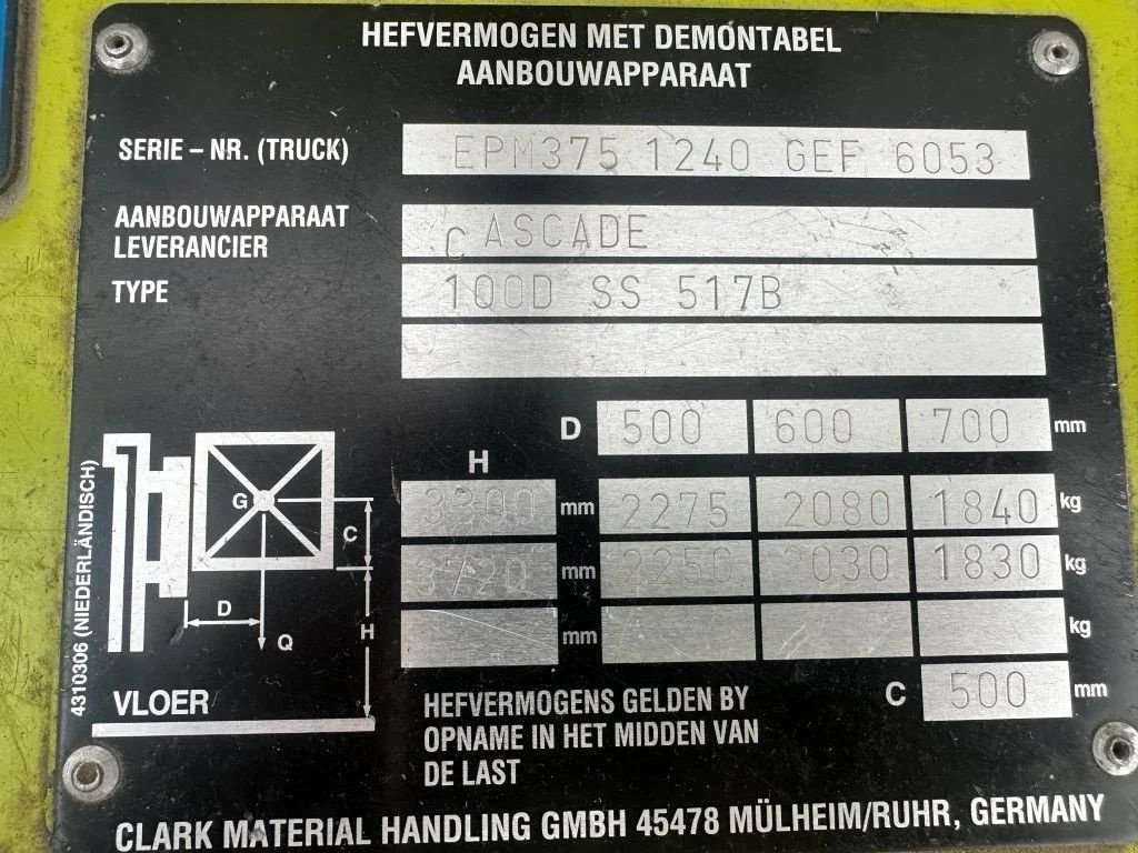 Frontstapler du type Clark EPM25N 2.5 ton Duplex Sideshift Elektra Heftruck, Gebrauchtmaschine en VEEN (Photo 11)