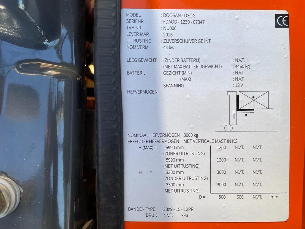Frontstapler a típus Doosan D30G Yanmar 3 ton Triplex Freelift Sideshift Diesel Heftruck 470, Gebrauchtmaschine ekkor: VEEN (Kép 4)