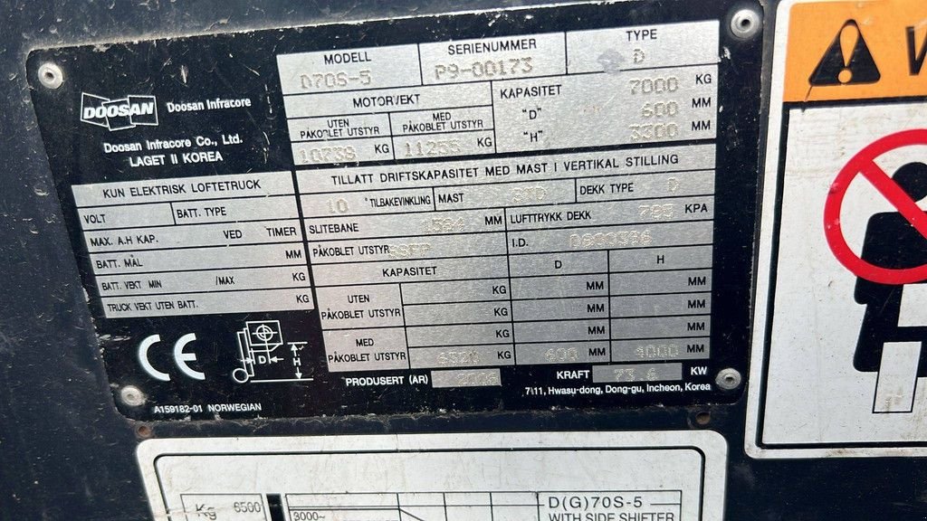 Frontstapler des Typs Doosan D70S-5, Gebrauchtmaschine in Antwerpen (Bild 10)