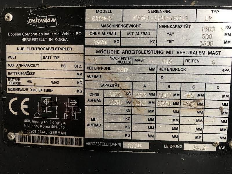 Frontstapler Türe ait Doosan G15S-5, Gebrauchtmaschine içinde Aalst (resim 8)