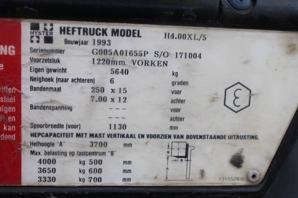 Frontstapler a típus Hyster H 4.00 XL-5, Gebrauchtmaschine ekkor: Rucphen (Kép 5)