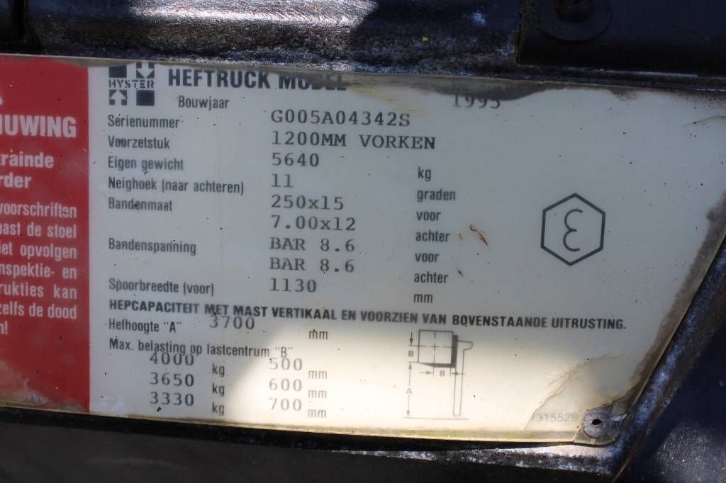 Frontstapler Türe ait Hyster H 4.00 XL, Gebrauchtmaschine içinde Rucphen (resim 7)