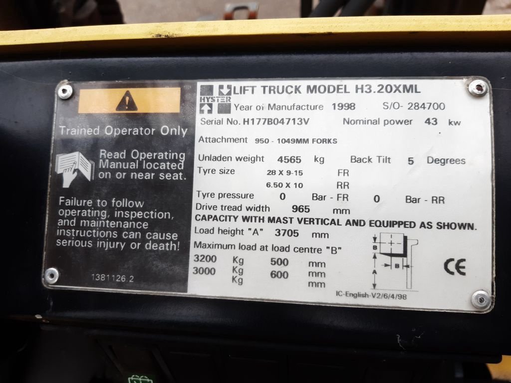 Frontstapler of the type Hyster H3.20XML Diesel H3.20XML, Gebrauchtmaschine in Mijdrecht (Picture 4)