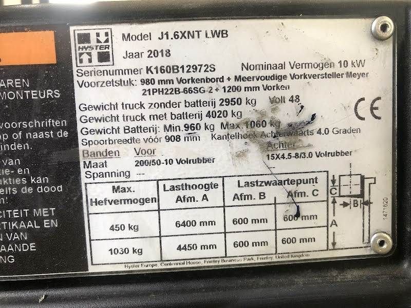 Frontstapler типа Hyster J1.6XNT, Gebrauchtmaschine в Aalst (Фотография 8)