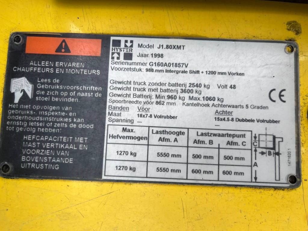 Frontstapler a típus Hyster J1.80 XMT 1800 kg E heftruck TRIPLO, Sideshift, Gebrauchtmaschine ekkor: 't Harde (Kép 8)