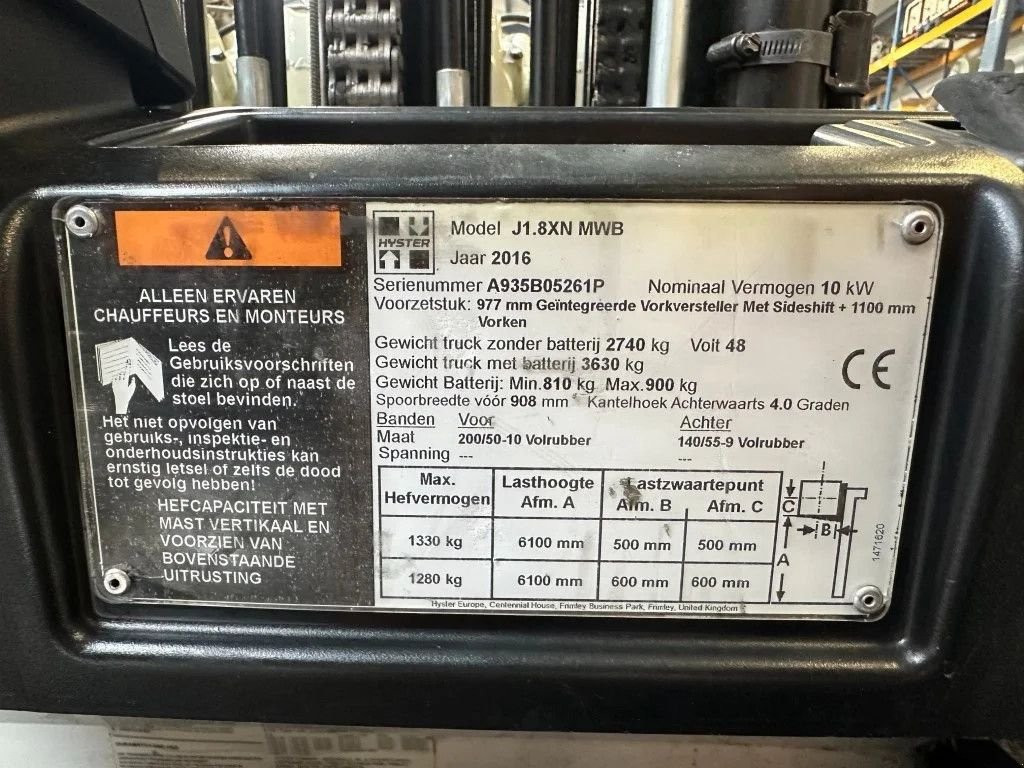 Frontstapler of the type Hyster J1.8XN MWB 1.8 ton Triplex Freelift Sideshift Positioner Elektra, Gebrauchtmaschine in VEEN (Picture 4)