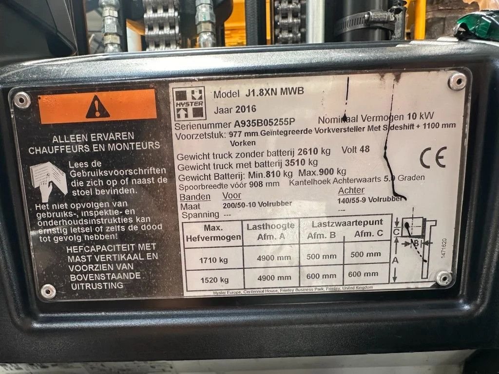 Frontstapler of the type Hyster J1.8XN MWB 1.8 ton Triplex Freelift Sideshift Positioner Elektra, Gebrauchtmaschine in VEEN (Picture 4)