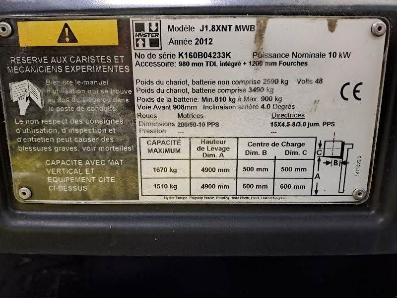 Frontstapler tip Hyster J1.8XNT, Gebrauchtmaschine in Waregem (Poză 9)