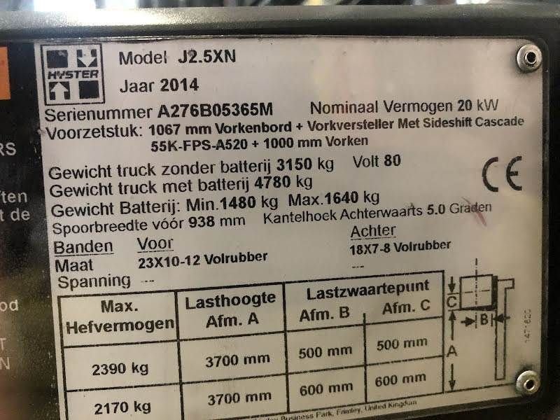 Frontstapler a típus Hyster J2.5XN, Gebrauchtmaschine ekkor: Aalst (Kép 9)