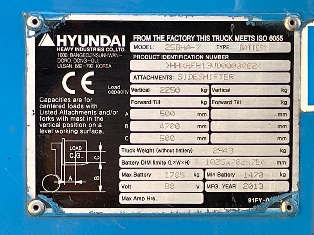 Frontstapler del tipo Hyundai 25BHA-7 2.5 ton Triplex Freelift Sideshift Elektra Heftruck, Gebrauchtmaschine en VEEN (Imagen 3)