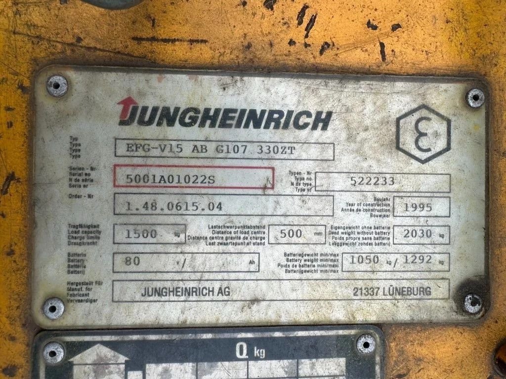 Frontstapler tip Jungheinrich EFG-V15 1.5 ton Triplex Freelift Elektra Heftruck, Gebrauchtmaschine in VEEN (Poză 4)