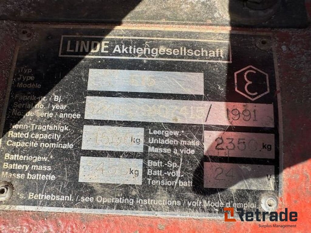 Frontstapler typu Linde E15, Gebrauchtmaschine w Rødovre (Zdjęcie 5)