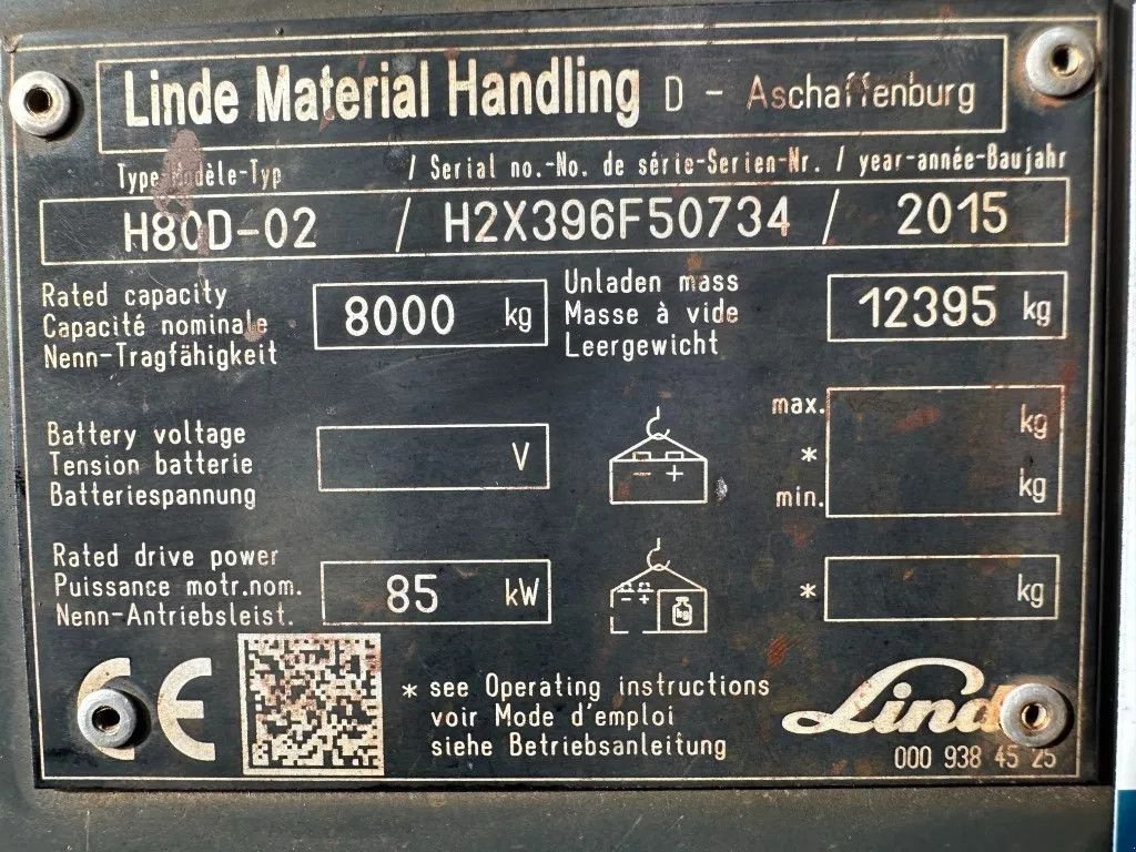 Frontstapler tip Linde H80D-02 Deutz Diesel 8 ton Duplex Sideshift Heftruck 2015, Gebrauchtmaschine in VEEN (Poză 3)