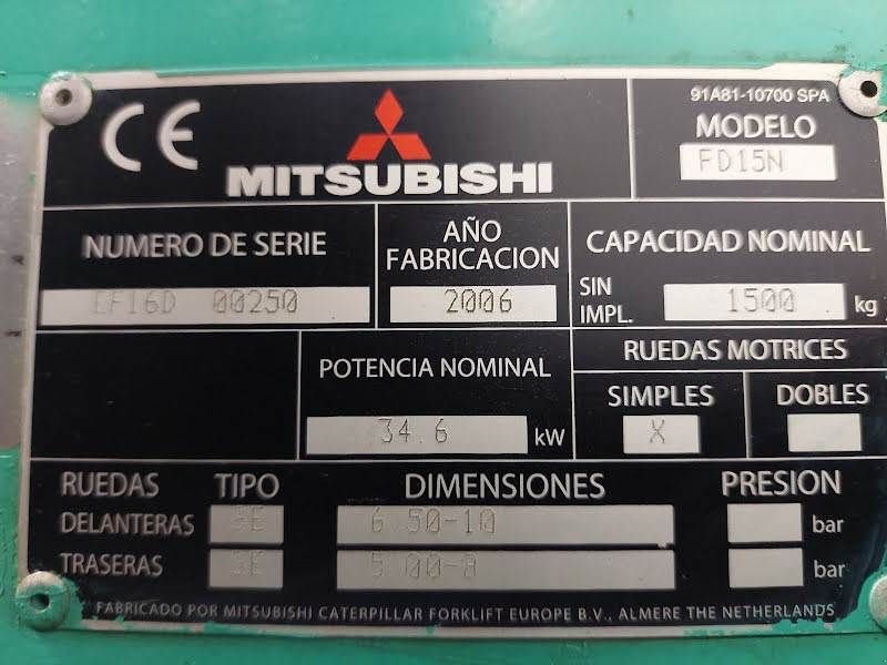 Frontstapler типа Mitsubishi FD15N, Gebrauchtmaschine в Waregem (Фотография 8)