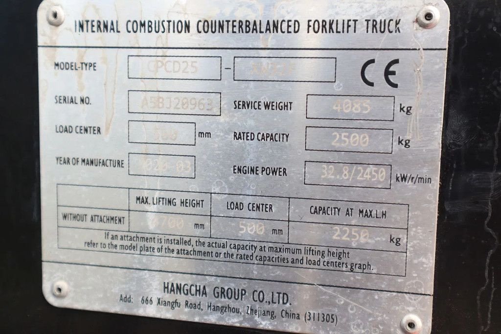 Frontstapler of the type Sonstige Hangcha CPCD25 2.5 TON 4.7 M HEIGHT TRIPLEX SIDE SHIFT, Gebrauchtmaschine in Marknesse (Picture 7)