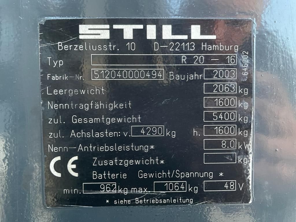 Frontstapler του τύπου Still R20-16 Elektra 1.6 ton Triplex Freelift Sideshift Heftruck, Gebrauchtmaschine σε VEEN (Φωτογραφία 3)