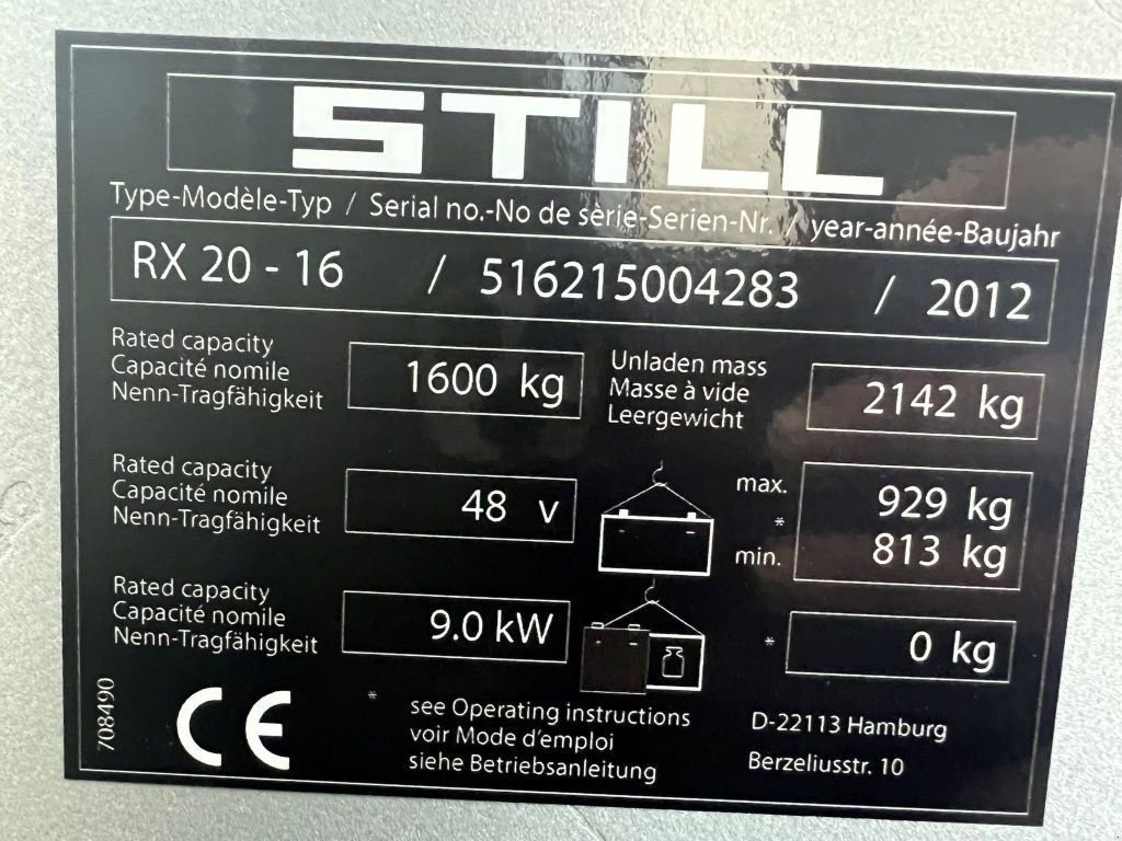 Frontstapler Türe ait Still RX 20 - 16 1.6 ton Duplex Sideshift Elektra Heftruck, Gebrauchtmaschine içinde VEEN (resim 7)