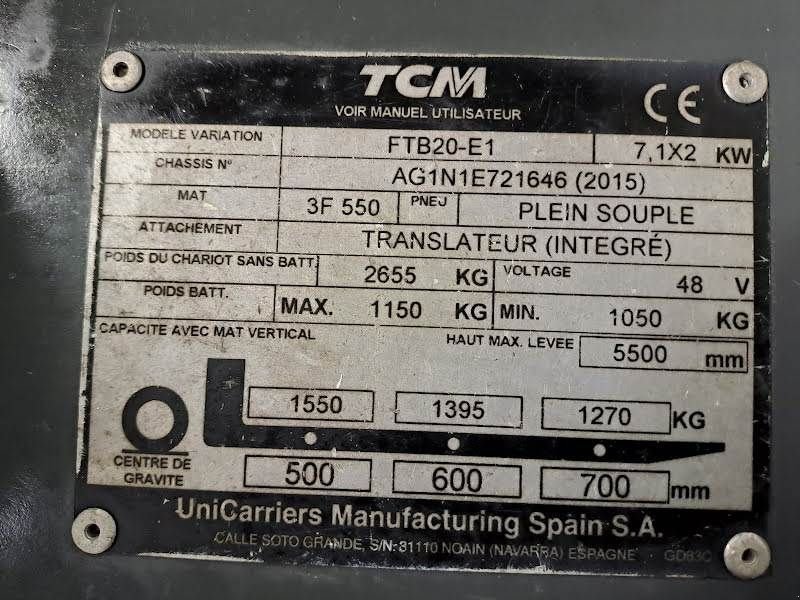 Frontstapler типа TCM FTB20-E1, Gebrauchtmaschine в Waregem (Фотография 8)