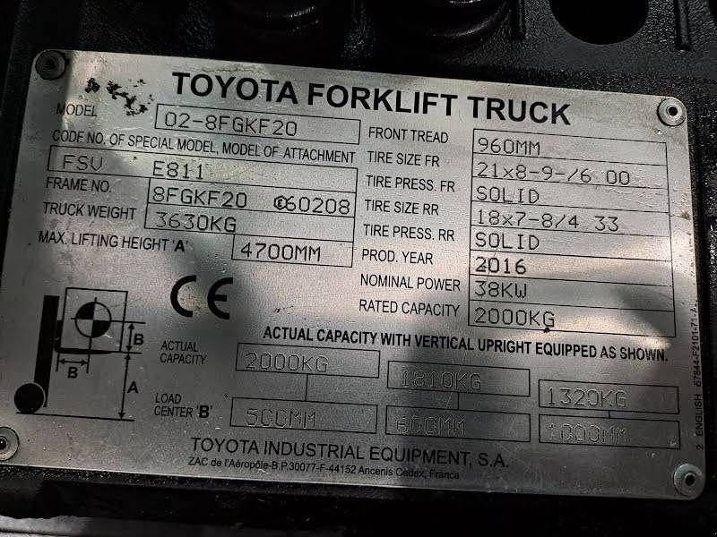 Frontstapler des Typs Toyota 02-8FGKF20, Gebrauchtmaschine in Waregem (Bild 8)