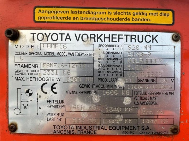 Frontstapler a típus Toyota 1.6 ton FBMF16 Duplex Sideshift Elektra Heftruck, Gebrauchtmaschine ekkor: VEEN (Kép 4)