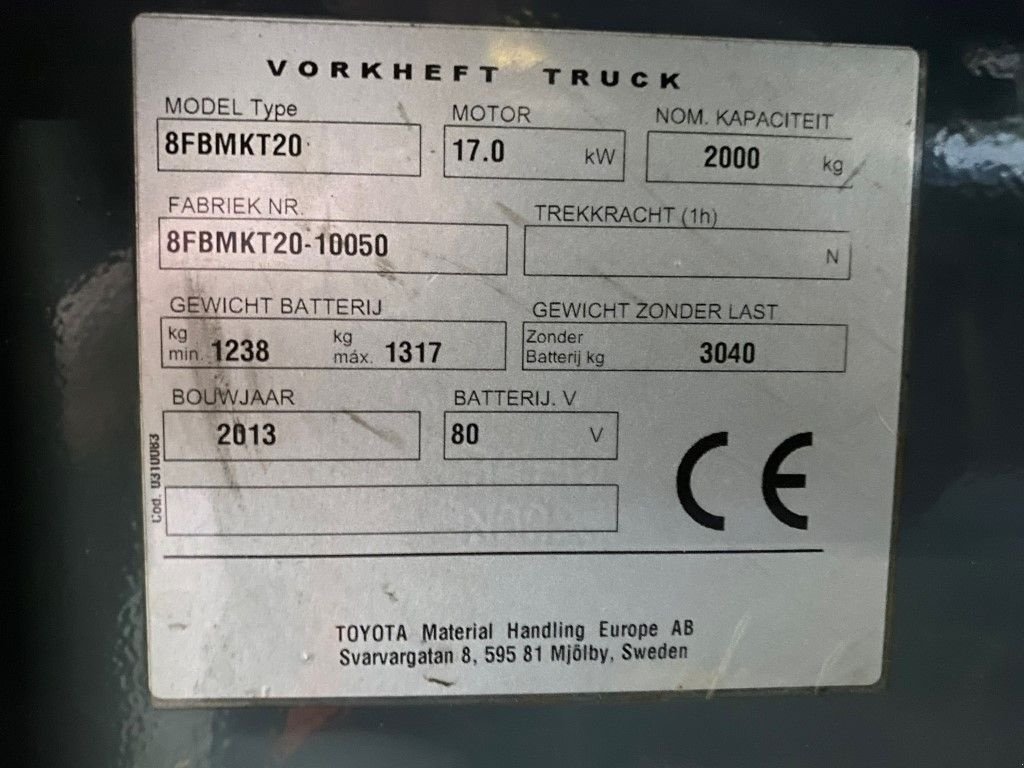 Frontstapler tip Toyota 2 ton Traigo 20 Duplex Sideshift Elektra Heftruck, Gebrauchtmaschine in VEEN (Poză 5)
