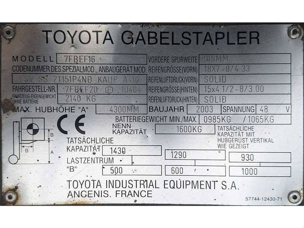 Frontstapler typu Toyota 7FBEF16, Gebrauchtmaschine v Antwerpen (Obrázek 5)