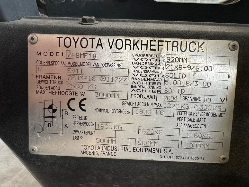 Frontstapler tip Toyota 7FBMF 18 Duplex Sideshift 1.8 ton Elektra Heftruck, Gebrauchtmaschine in VEEN (Poză 4)