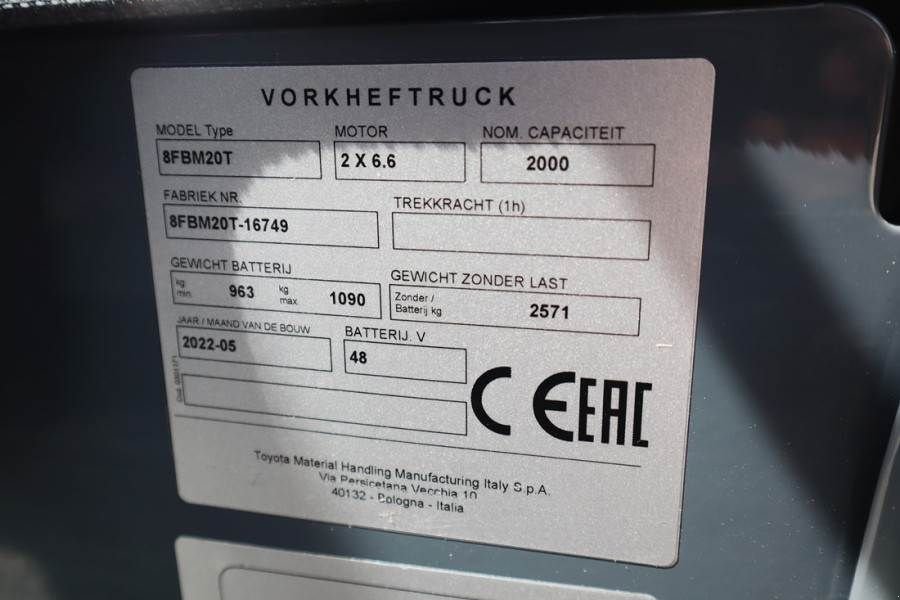 Frontstapler типа Toyota 8FBM20T Valid inspection, *Guarantee! Electric, 47, Gebrauchtmaschine в Groenlo (Фотография 7)