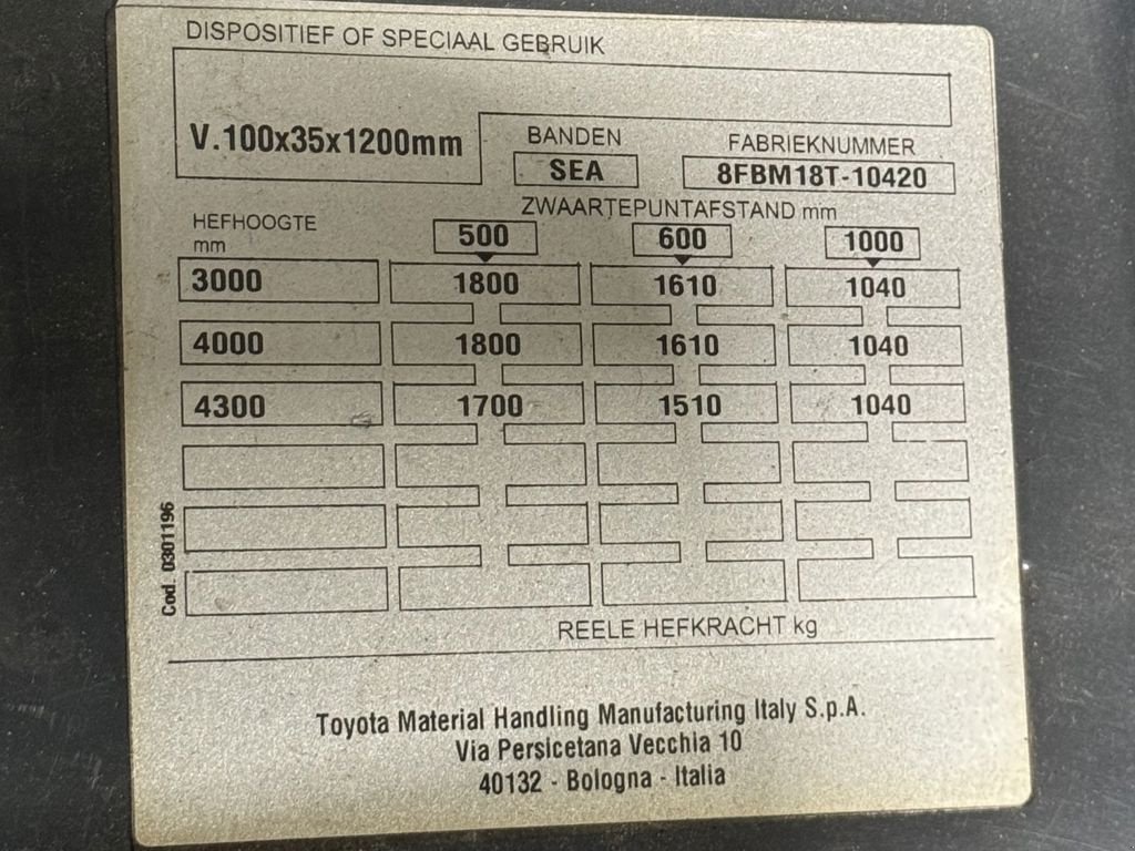 Frontstapler of the type Toyota 8FBMT18, Neumaschine in Barneveld (Picture 6)