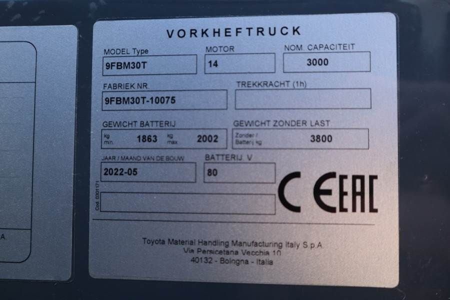 Frontstapler van het type Toyota 9FBM30T Valid inspection, *Guarantee! Electric, 47, Gebrauchtmaschine in Groenlo (Foto 7)